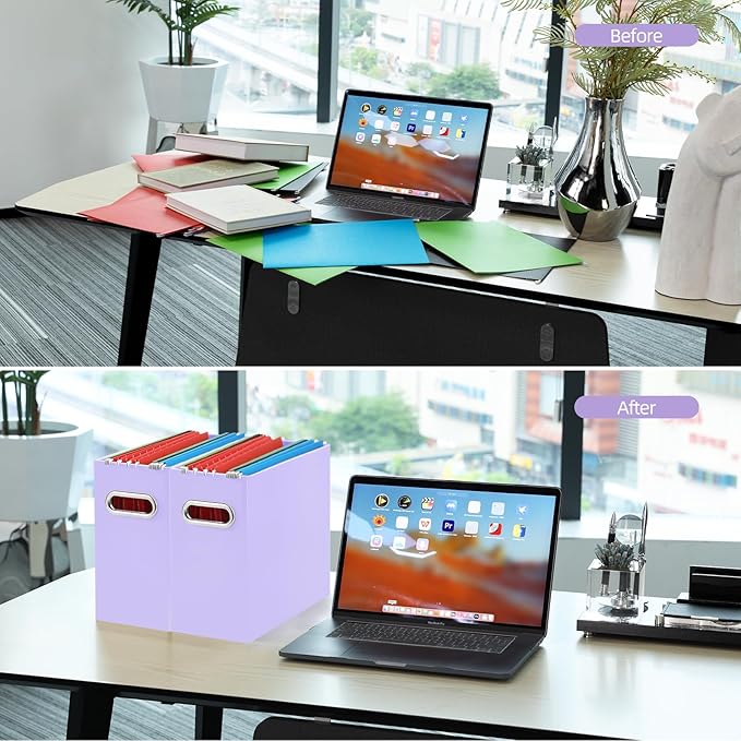 Oterri Cardboard File Organizer Box for Hanging File Folders Letter Size,File Box for Computer Desk,File Cabinet,Working Home,Office,Classroom(Purple, Letter Size - 2 Packs)