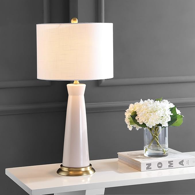 JONATHAN Y JYL3046A Hartley 29" Ceramic Column LED Table Lamp Contemporary Transitional Bedside Desk Nightstand Lamp for Bedroom Living Room Office College Bookcase LED Bulb Included, Cream