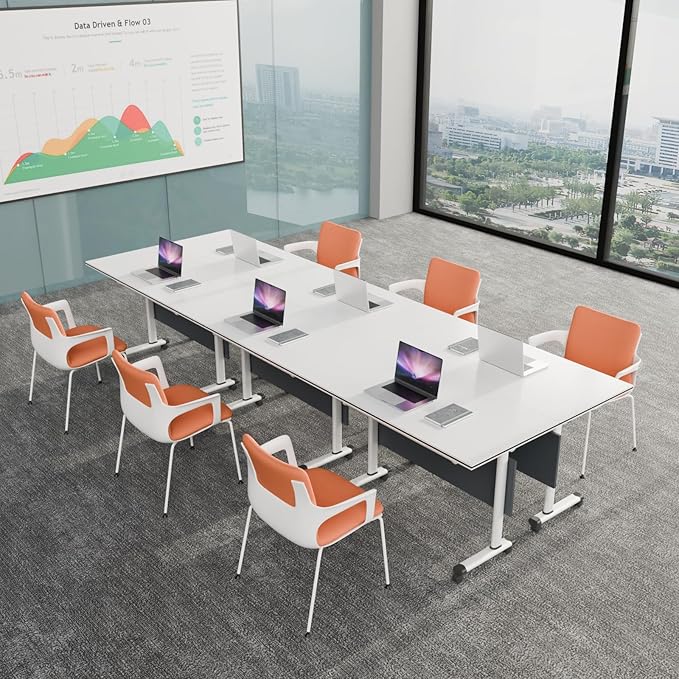 Conference Room Table, 55 Inch Folding Conference Tables with Wheels, Modern Office Meeting Table, Easy Flip & Nest Design, Rectangular Seminar Tables with Metal Frame for 2-24 People(G 2PCS)