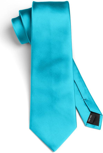 HISDERN Mens Solid Color Ties Formal Satin Necktie and Pocket Square Set Classic Wedding Business Tie & Handkerchief
