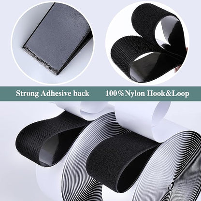 Navona 27Ft x 2 Inch Hook and Loop Strips with Adhesive, Heavy Duty Self Adhesive Tape with Back, Strong Sticky Back Fastener Roll for Home, Office, School, Crafting, Black
