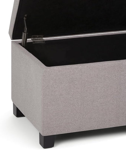 SIMPLIHOME Dover 36 inch Wide Contemporary Rectangle Storage Ottoman Bench in Cloud Grey Linen Look Fabric, Assembled, For the Living Room, Entryway and Family Room