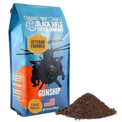 Black Rifle Coffee Company Gunship Roast, 12oz Bag, Ground Coffee Light Roast - Roasted Blend Made from Arabica Beans - Colombian & Brazilian Beans - Veteran Founded & American Made