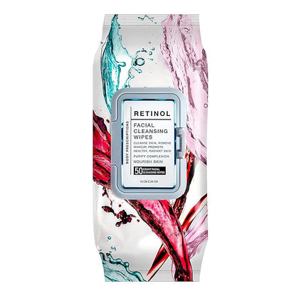 Body Prescription Makeup Cleansing Wipes - Gentle and Effective Face Wipes, 50 Count (Pack of 3), Retinol