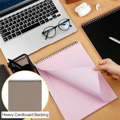 6 Pcs Legal Pad Top Spiral Bound Notebook 70 Sheets Wirebound Notepad Double Sided Ruled Memo Steno Pad with Stiff Back Cover for Business(8.5 x 11 Inches,No Holes,Pink)
