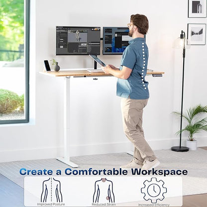 VIVO Electric 60 x 24 in Real Bamboo Standing Desk, Memory Height Adjustment, 1B Series, One-Piece Top, White Frame, DESK-KIT-1W6O