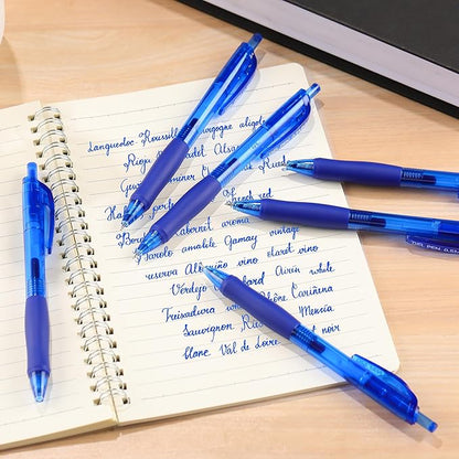 USUAL 12 Pack Retractable Gel Pens 0.5 mm,Blue Ink Pen Fine Point Quick Dry Smooth Writing Rollerball Pens,Writing Ballpoint Pens for Office School Supplies