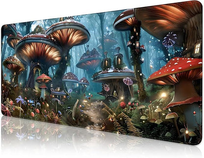 Gaming Mouse Pad for Computer,Large Mouse Pads for Desk Keyboard, Mushroom Plant Desk Mat Laptop,Vintage Pattern Art XXL Waterproof Keyboard Pad,Extended Big Non-Slip Rubber Mousepad