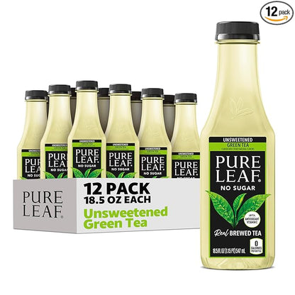 Pure Leaf Iced Tea, Unsweetened Green Tea, 18.5 fl Oz Bottles (Pack of 12)