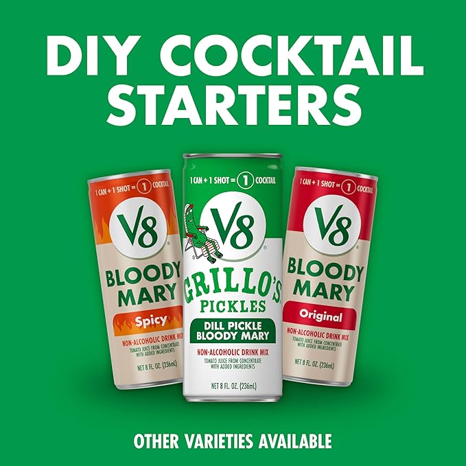 V8 Grillo's Pickles Dill Pickle Bloody Mary Mix, 8 fl oz Can (24 Pack)