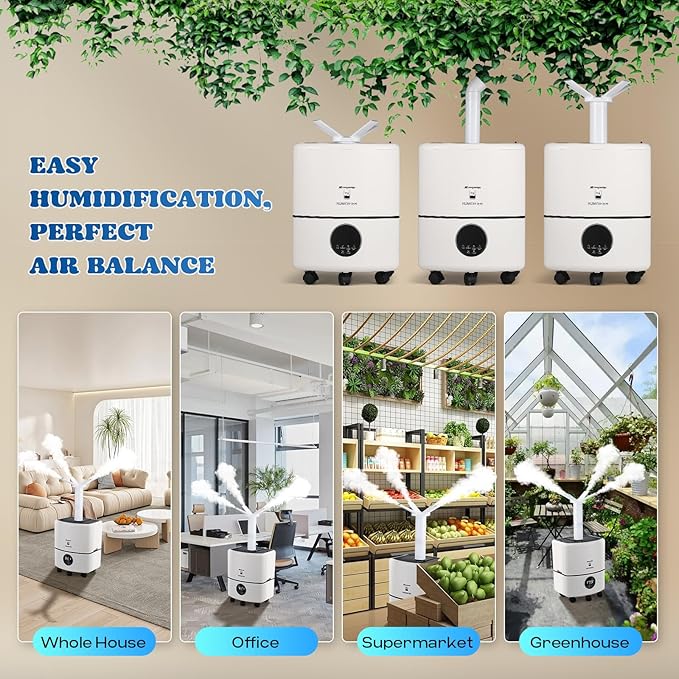 Moongiantgo 25L/6.6Gal Commercial Industrial Humidifier Whole House Humidifier 2100 sq.ft, 4000ML/H Output Cool Mist Humidifiers with 8 Atomizers&3 Mist Modes for Home Office Greenhouse Commercial Use