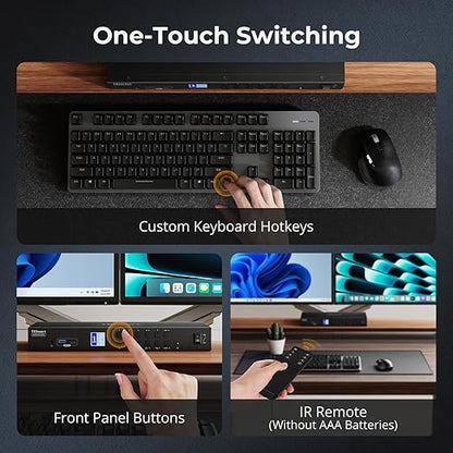 TESmart USB-C + HDMI + DP KVM Switch 4 Computers 2 Monitors 4K@60Hz, USB 3.0 KVM Switch Dual Monitor for Laptop&Desktop, EDID Emulation, Gigabit Network, Hotkey Switch, Input Cables