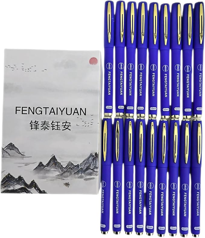 Fengtaiyuan B10P18, Blue Gel Ink Rollerball Pens - Comfortable Non-Slip Grip, Blue Ink, Bold Point, 1.0mm, Quick-Drying Ink, 18-Piece Box (Blue-1.0mm-18 count)