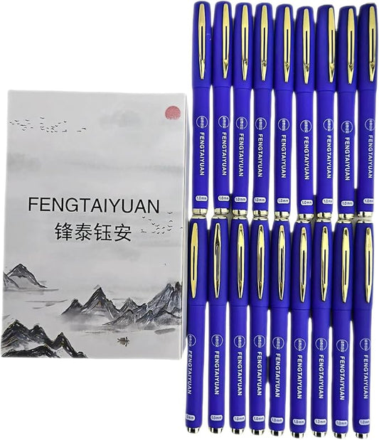 Fengtaiyuan B10P18, Blue Gel Ink Rollerball Pens - Comfortable Non-Slip Grip, Blue Ink, Bold Point, 1.0mm, Quick-Drying Ink, 18-Piece Box (Blue-1.0mm-18 count)