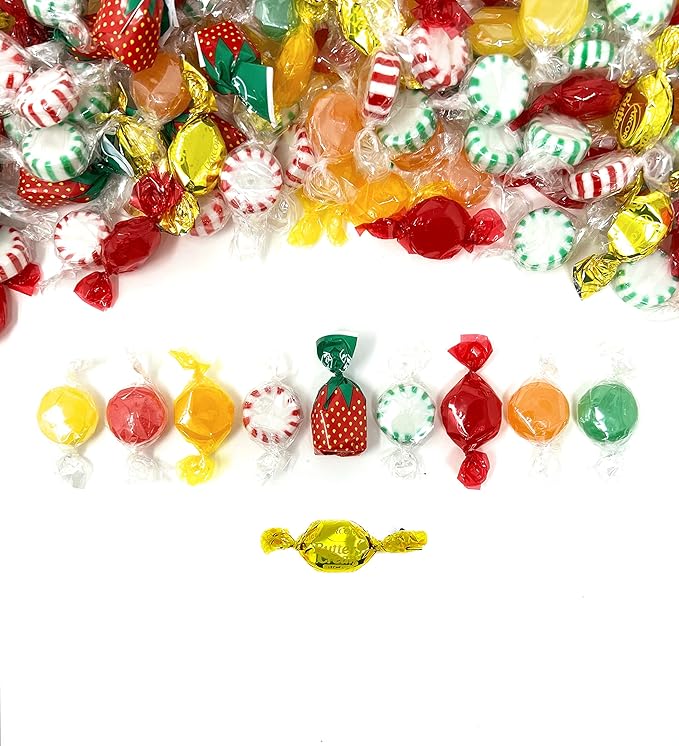 Holiday American Old Fashioned Hard Candy - 6 lbs - Peppermint and Spearmint Starlights, Cinnamon Disks, Butterscotch, Strawberry Jelly Filled Candy and Fruity Hard Candy - Bulk Holiday Classics Assortment- Individually Wrapped, 96 oz.