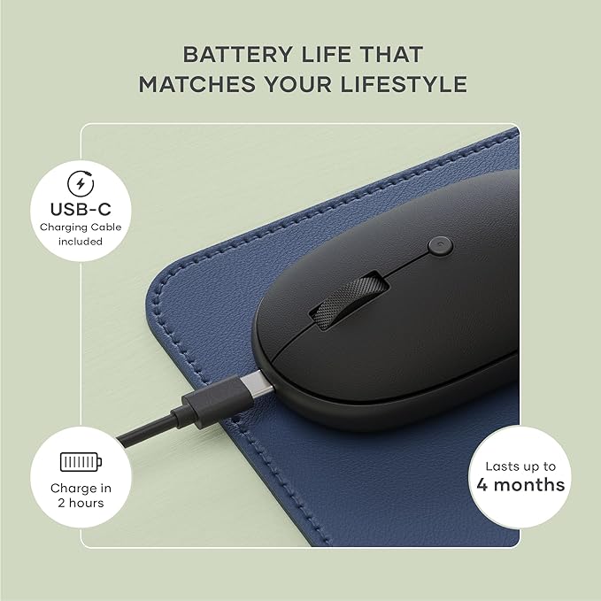 Satechi OntheGo Bluetooth Mouse with USB C Rechargeable Battery, Connect up 3 Devices, Compact and Portable Wireless Mouse for Laptop, Computer, Tablet – Black