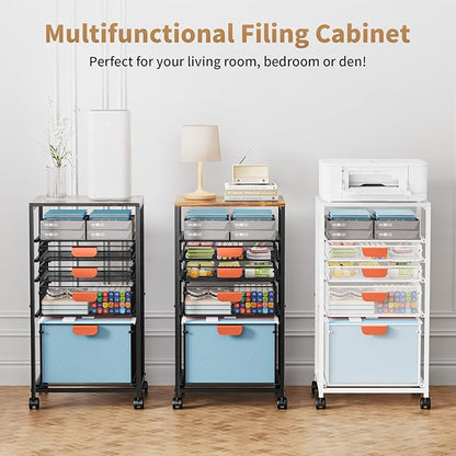 Marbrasse Rolling File Cart with 4 Storage Drawers, Mobile File Cabinet on Lockable Wheels, Hanging Filing Cabinet Organize, Under Desk Utility Cart for Home Office