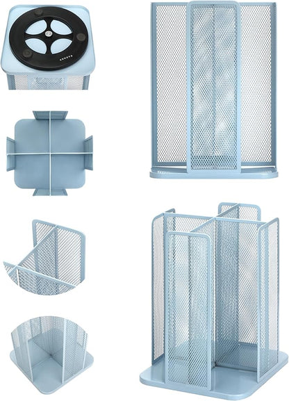 Annova Paper/Plastic Cup and Lid Holder Plastic Storage Organizer, 360°Rotating Coffee Mup Dispenser with 4 Compartments, Multifunctional Storage Rack for Home, Office, Bar, Coffee Shop (New Blue)