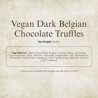 Andy Anand Luxury Vegan Dark Chocolate Gluten Free Truffles Praline Collection (24 Pieces), Dairy Free, Soy Free, Sesame Free, Allergy Friendly, Delicious Decadent Belgian Truffles