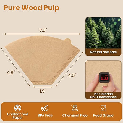 AOZITA #4 Cone Coffee Filters 8-12 Cup, 100 Count Unbleached Natural Coffee Paper Filters, No Blowout, Disposable Coffee Filter for Pour Over and Drip Coffee Maker