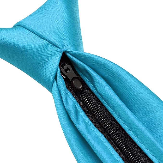 Branduce 3.15"（8cm） Pre-tied Adjustable Zipper Tie and Lapel Pin Solid Necktie Handkerchief Set for Men