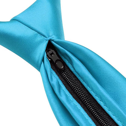 Branduce 3.15"（8cm） Pre-tied Adjustable Zipper Tie and Lapel Pin Solid Necktie Handkerchief Set for Men