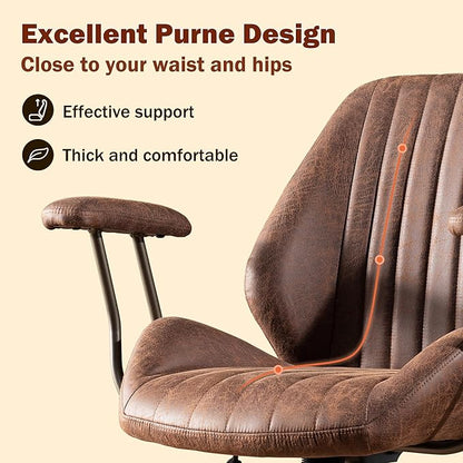 Home Office Desk Chair Adjustable Height, Ergonomic Executive Office Chair with Armrests, Rolling Comfy Desk Chair with Lumbar Support, Mid Century Modern, Dark Brown