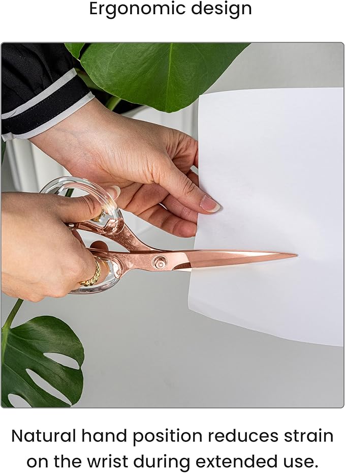 OfficeGoods 9” Stainless Steel Acrylic Scissors For Office and Home - Aesthetic and Sharp All Purpose Scissors, Perfect For Sewing, Arts and Crafts - Clear Rose Gold Metal