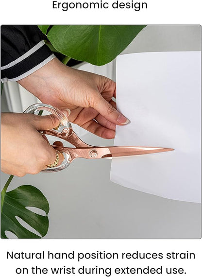 OfficeGoods 9” Stainless Steel Acrylic Scissors For Office and Home - Aesthetic and Sharp All Purpose Scissors, Perfect For Sewing, Arts and Crafts - Clear Rose Gold Metal