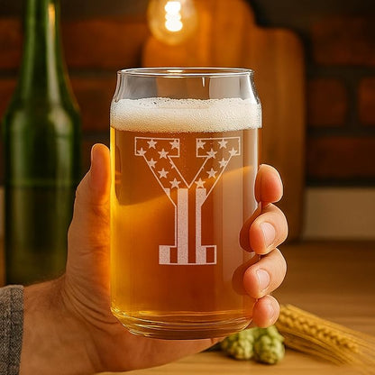 Monogram Beer Glasses for Men (A-Z) 16 oz - Beer Gifts for Men Brother Son Dad Neighbor - Unique Gifts for Him - Personalized Drinking Gift Beer Glass Mugs - Engraved Beer Can Glass (Y)