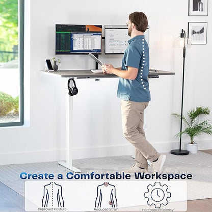 VIVO Electric 60 x 30 in Standing Desk, Memory Height Adjustment, 1B Series, Dark Gray Top White Frame, DESK-KIT-1W6G-30