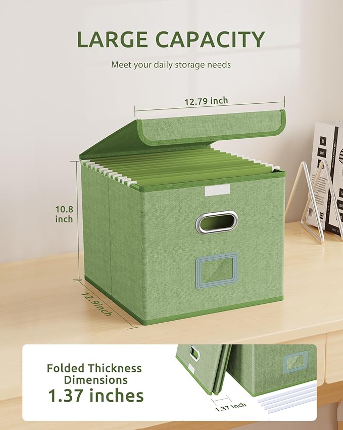 Oterri File Organizer Box,File Box,Small File Cabinet for Letter Folders,Light Green Portable Filing Box,Collapsible File Organizer for Office/Decor/Home-1 Pack - without Folders