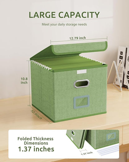Oterri File Organizer Box,File Box,Small File Cabinet for Letter Folders,Light Green Portable Filing Box,Collapsible File Organizer for Office/Decor/Home-1 Pack - without Folders