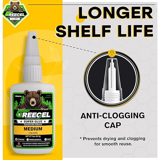 Super Glue Medium for Plastic, Metal, Leather, Wood, Ceramic, Premium Superglue 2 oz - Clear Cyanoacrylate Adhesive (CA) Instant Glue with Extra Gel for Quick Fixes & Repair (1 Pack)
