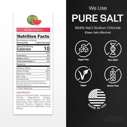 Vaya - Sugar Free Electrolyte Powder Packets – Give Your Body Instant Hydration - with Fasting Electrolytes (30 Pack, Watermelon)