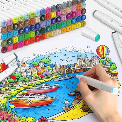 Alcohol Markers 80 Colors with Base Support, Drawing Art Markers Perfect for Students Kids and Adults Comics Sketching Illustration Artistic Creation Gift