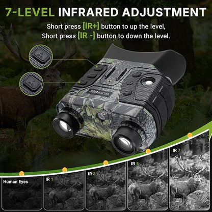 4K Night Vision Goggles – 1300FT Infrared Range, 8X Digital Zoom, Rechargeable 5000mAh Rechargeable Battery, 32GB Card, Tactical Light, for Camping, Camo