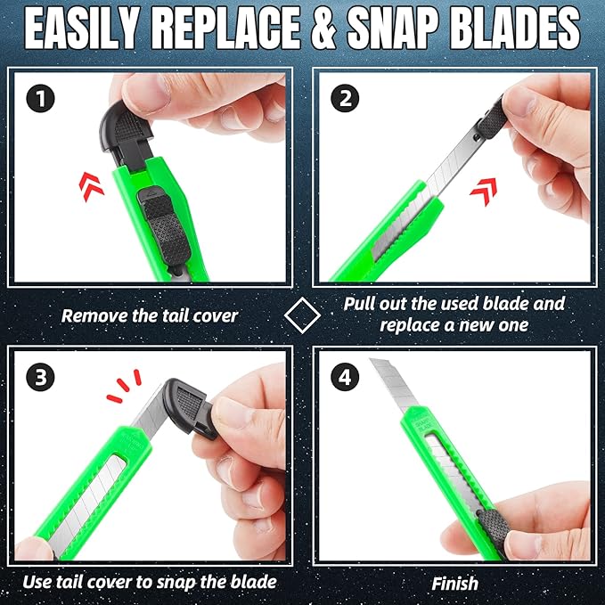 24-Pack Retractable Box Cutter | 9mm Snap-Off Blades with Lightweight Design | Carton/Plastic Opener for Home & Office | Exacto Knife Box Opener