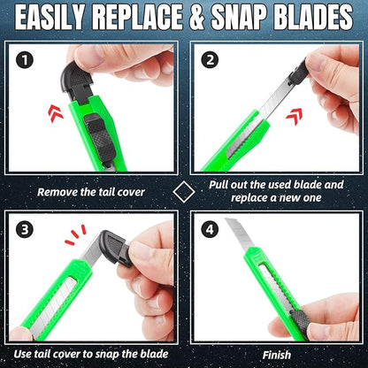 24-Pack Retractable Box Cutter | 9mm Snap-Off Blades with Lightweight Design | Carton/Plastic Opener for Home & Office | Exacto Knife Box Opener