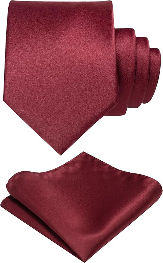 RBOCOTT Solid Color Tie and Pocket Square Hankerchief with Lapel Pin Set for Men