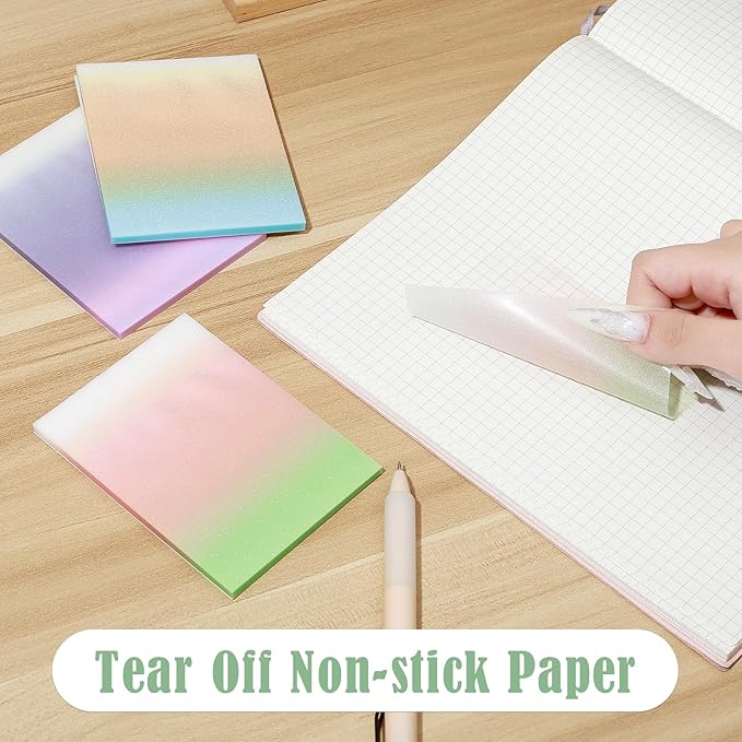 BAYTORY 300 Sheets Transparent Glitter Sticky Note, 3 × 4 Clear Memo Pads, Self-Stick Index Tabs, Waterproof See Through Self-Adhesive Sticky Notes, for Office School Supplies (100mm)