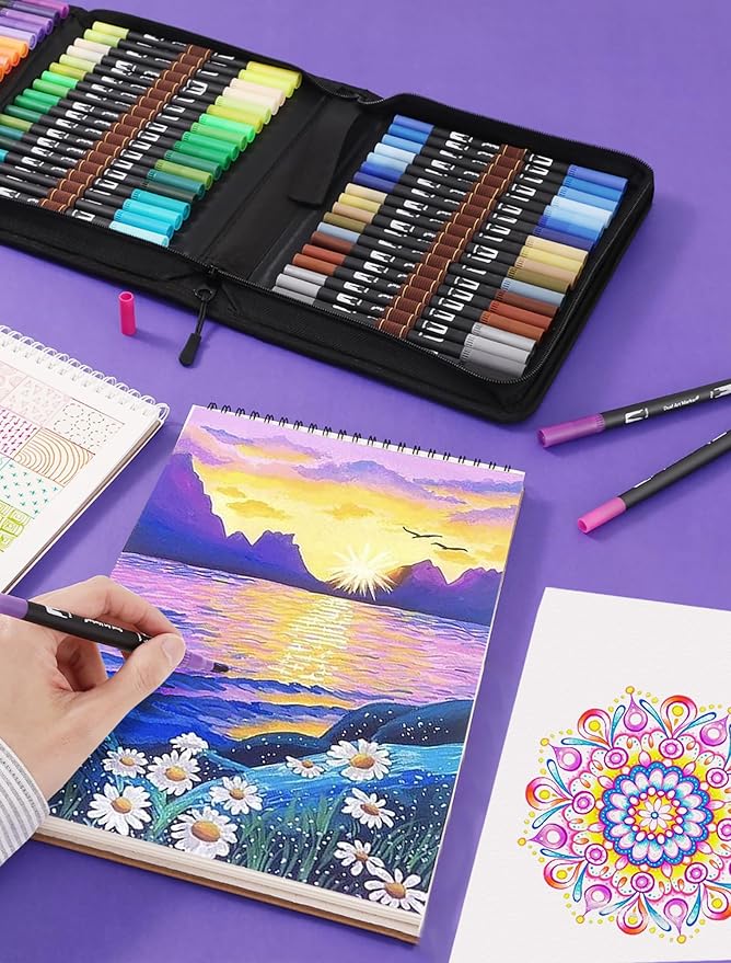 Art Markers Pens Dual Tip Markers Set with Fine & Brush Nib for Adult Coloring Book Christmas Gifts for Teens Calligraphy & Drawing Art Supplies Kit for Kids and Adults (72 Colors)