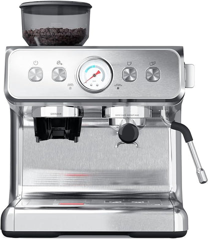 Kndko 20 Bar Espresso Machine with Grinder, Automatic Espresso Maker with PID Control & Milk Frother Steam Wand, Removable Water Tank – Barista-Style Lattes & Cappuccinos at Home (Silver)