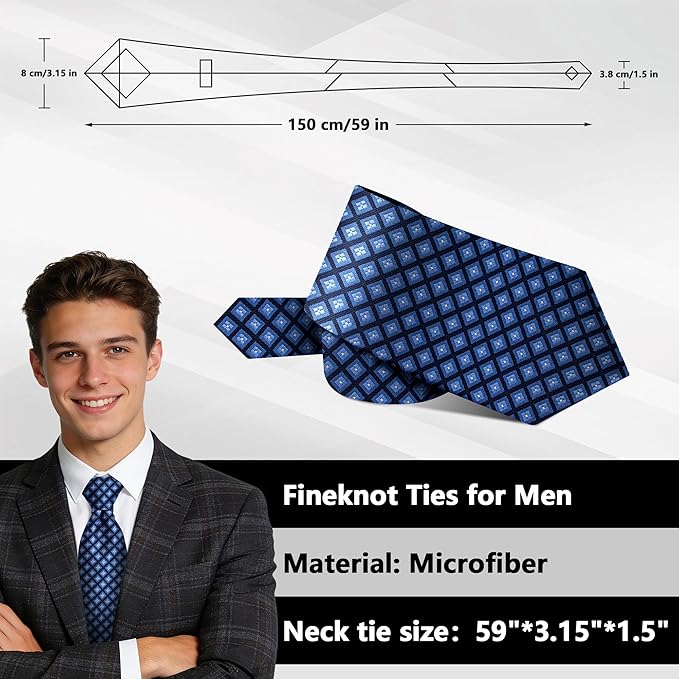 Fineknot Ties for Men, Jacquard Neck Ties, Mens Plaid Paisley Striped Tie, Classic Floral Mens Ties for Wedding Business