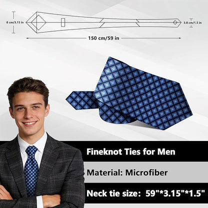 Fineknot Ties for Men, Jacquard Neck Ties, Mens Plaid Paisley Striped Tie, Classic Floral Mens Ties for Wedding Business