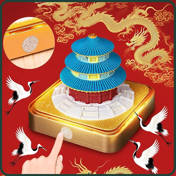 3D Time Piece Calendar 2026 DIY Calendars Tear Away Carving Art 3D Memo Pad Calendar With LED Lights sculpture artsy pads calendar notepad for Desktop Decor-Temple of Heaven