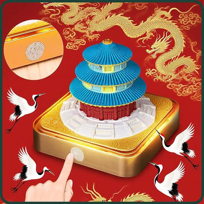3D Time Piece Calendar 2026 DIY Calendars Tear Away Carving Art 3D Memo Pad Calendar With LED Lights sculpture artsy pads calendar notepad for Desktop Decor-Temple of Heaven