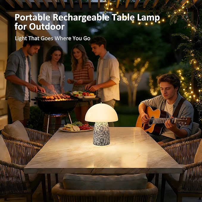 11" Mushroom Table Lamp, Small Ceramic Desk Bedside Lamp with Touch Control 3-Way Dimmable & Glass Shade, Modern Nightstand Lamp for Living Room Bedroom Home Office Crackle Texture Decor-Black