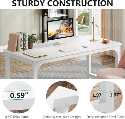 Tribesigns 63”Executive Desk, Large Office Computer Desk with Thicken Frame, Modern Simple Workstation Business Furniture for Home Office, White