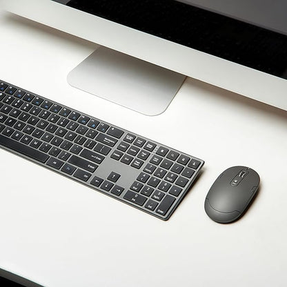 Amazon Basics Ultra Premium Wireless Keyboard and Mouse Combo - Rechargeable, Ultra Slim Design, Quiet, Full Size, Number Pad, Unifying Receiver, Black